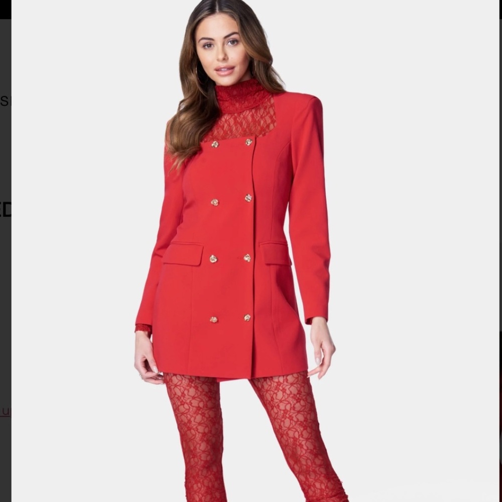 bebe OPEN NECK TAILORED BLAZER RED SIZE 6